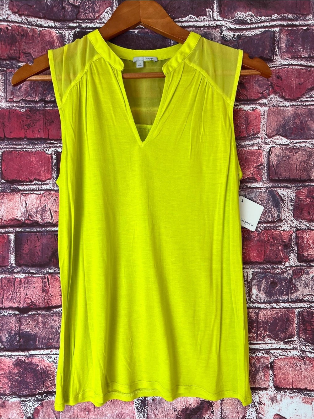 Halogen Lime Green V-Neck Sleeveless Blouse Tank Top